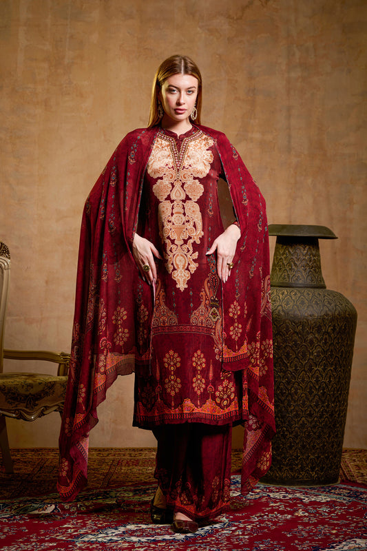 THE BARI Women Ethnic Motifs Embroidered Kurta with Trouser & Dupatta