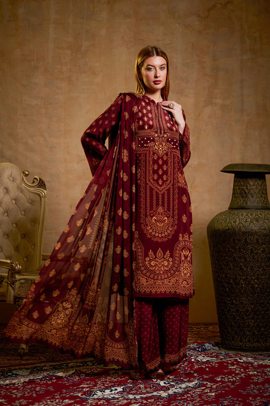 THE BARI Floral Printed Straight Kurta With Trousers & Dupatta