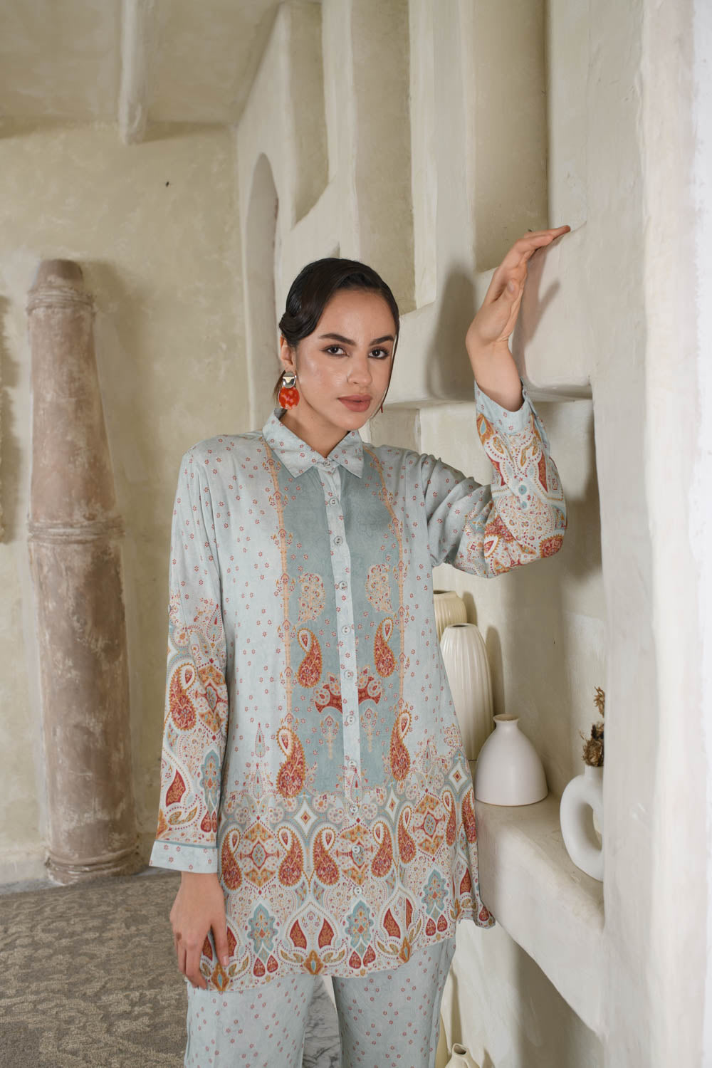 THE BARI Women Shirt Collar Tunic and Trouser