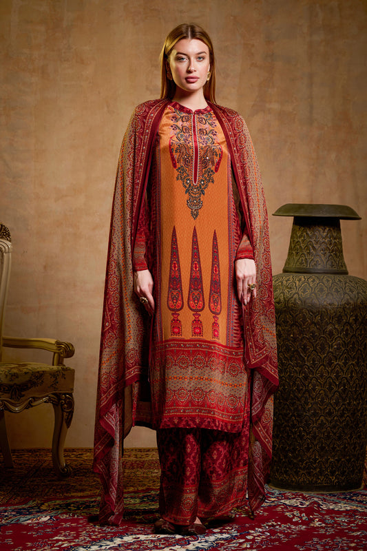 THE BARI Floral Printed Straight Kurta With Trousers & Dupatta