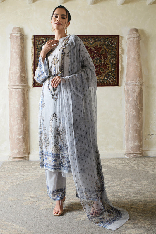 THE BARI Ethnic Motifs Printed Pure Silk Straight Kurta With Trousers & Dupatta