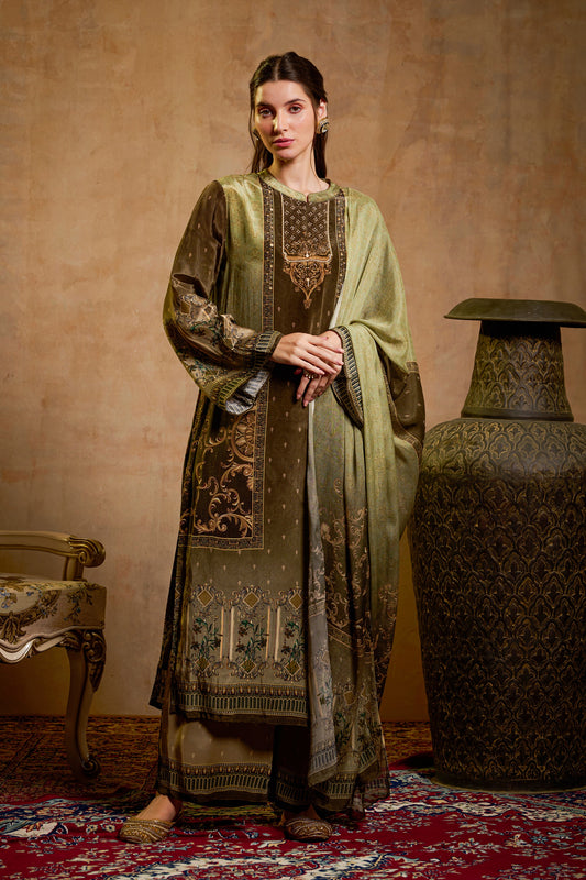 THE BARI Ethnic Motifs Printed Straight Beads And Stones Kurta With Trousers & Dupatta