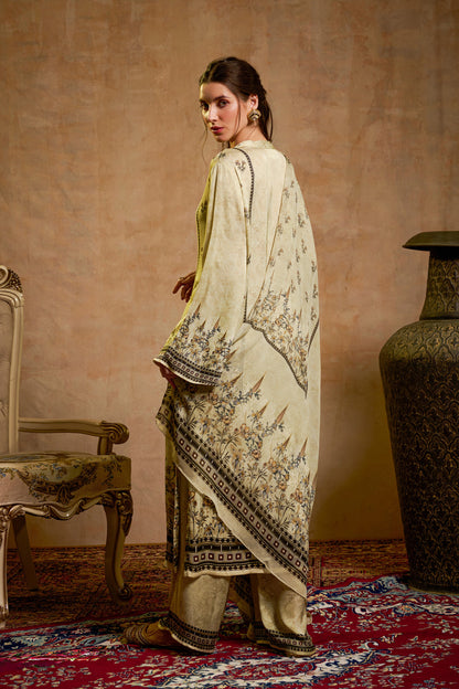 THE BARI Floral Printed Round Neck Straight Kurta With Trouser & Dupatta