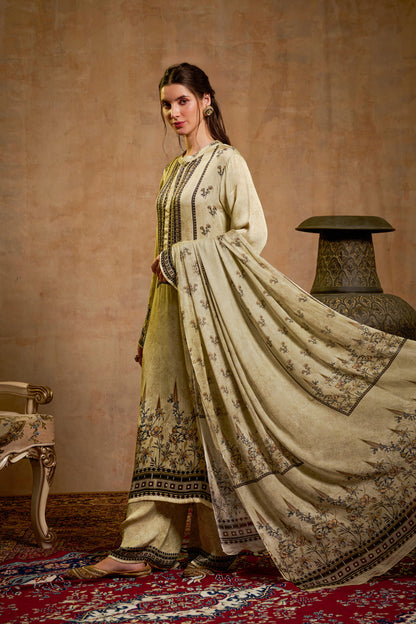 THE BARI Floral Printed Round Neck Straight Kurta With Trouser & Dupatta