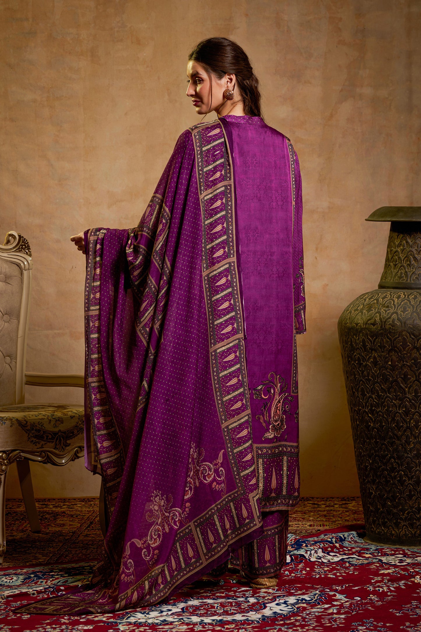 THE BARI Floral Printed Round Neck Straight Kurta with trouser and dupatta