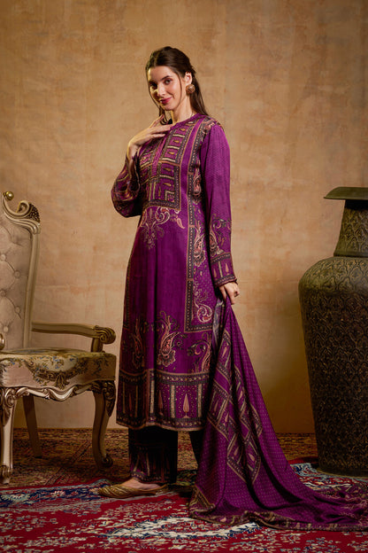 THE BARI Floral Printed Round Neck Straight Kurta with trouser and dupatta