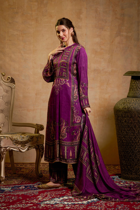 THE BARI Floral Printed Round Neck Straight Kurta with trouser and dupatta