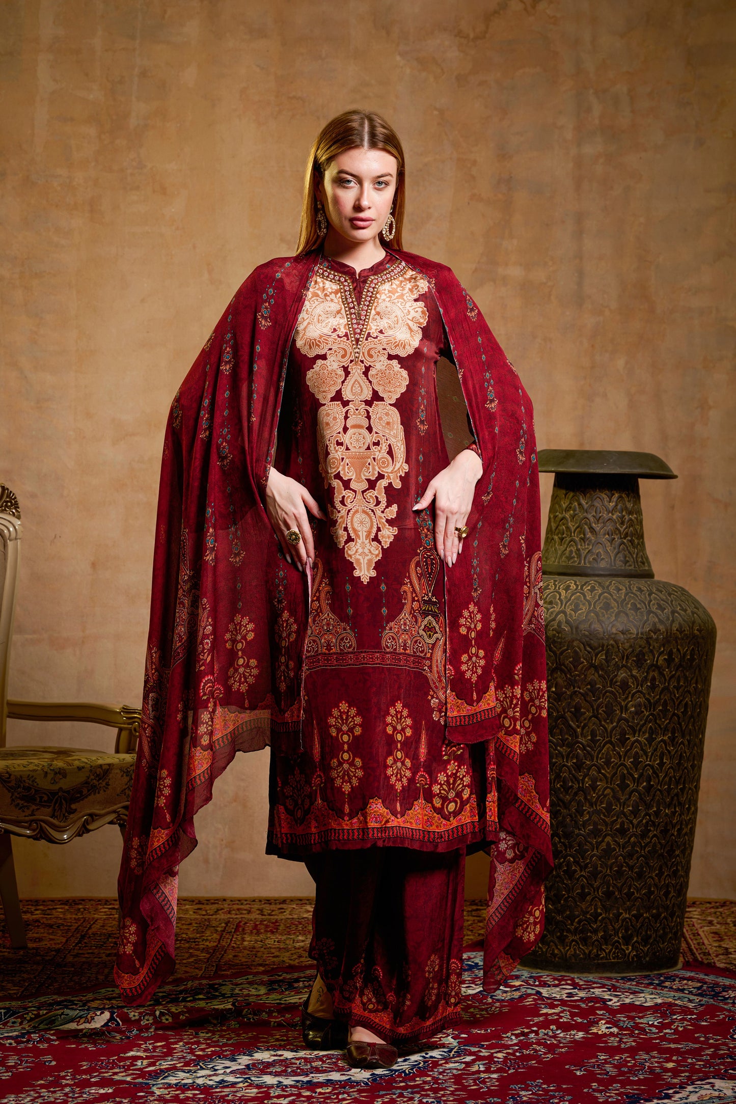 THE BARI Women Ethnic Motifs Embroidered Kurta with Trouser & Dupatta