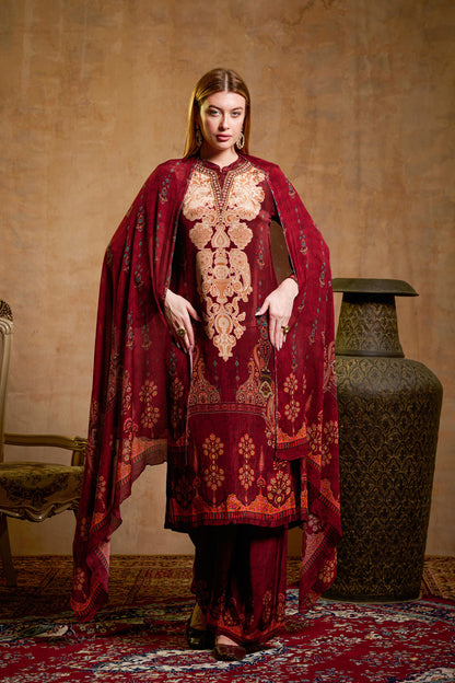 THE BARI Women Ethnic Motifs Embroidered Kurta with Trouser & Dupatta
