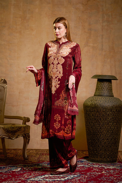THE BARI Women Ethnic Motifs Embroidered Kurta with Trouser & Dupatta
