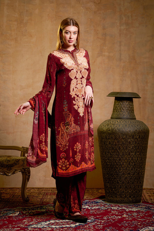 THE BARI Women Ethnic Motifs Embroidered Kurta with Trouser & Dupatta