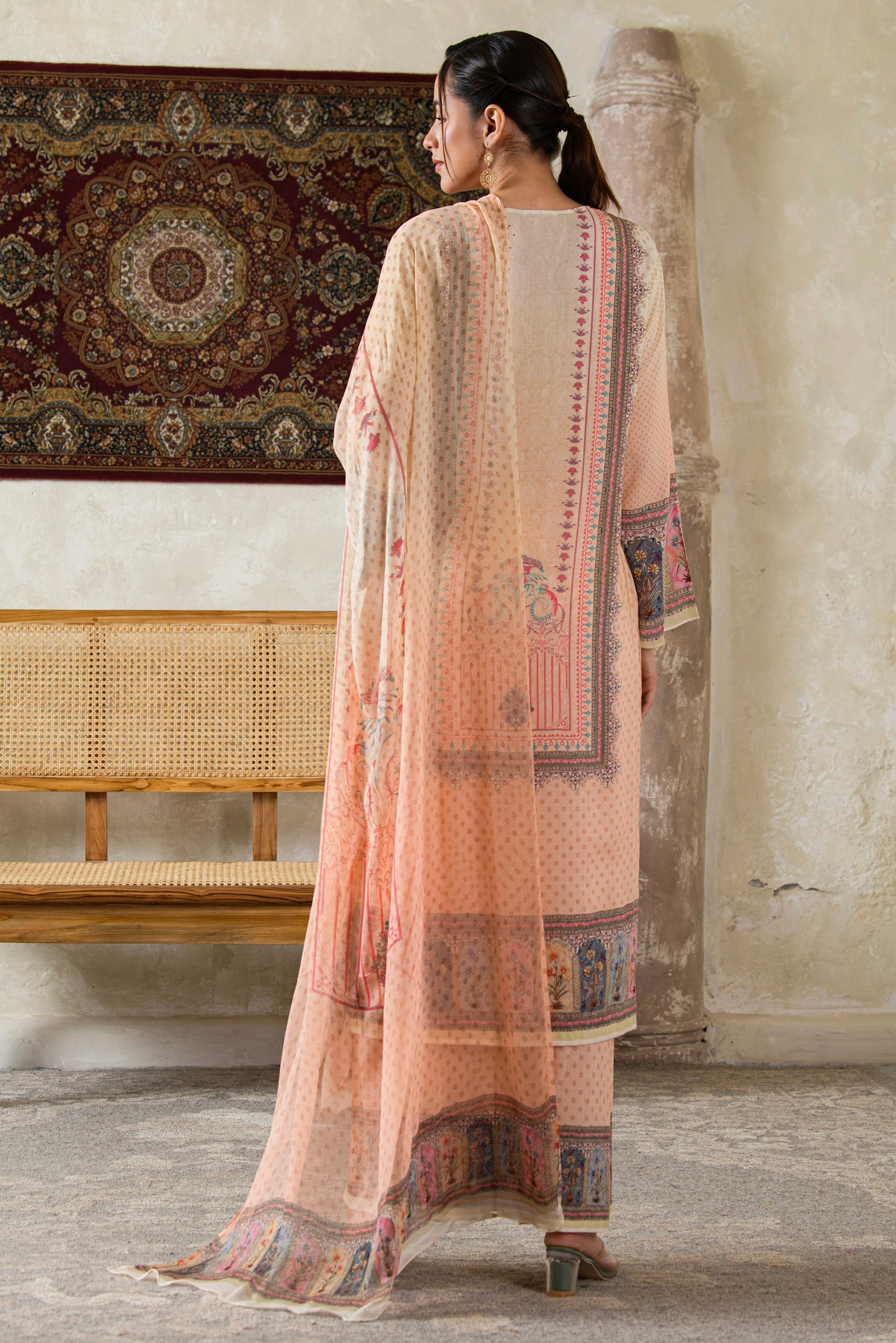 THE BARI Women Ethnic Motifs Printed Silk Kurta with Trousers & Dupatta