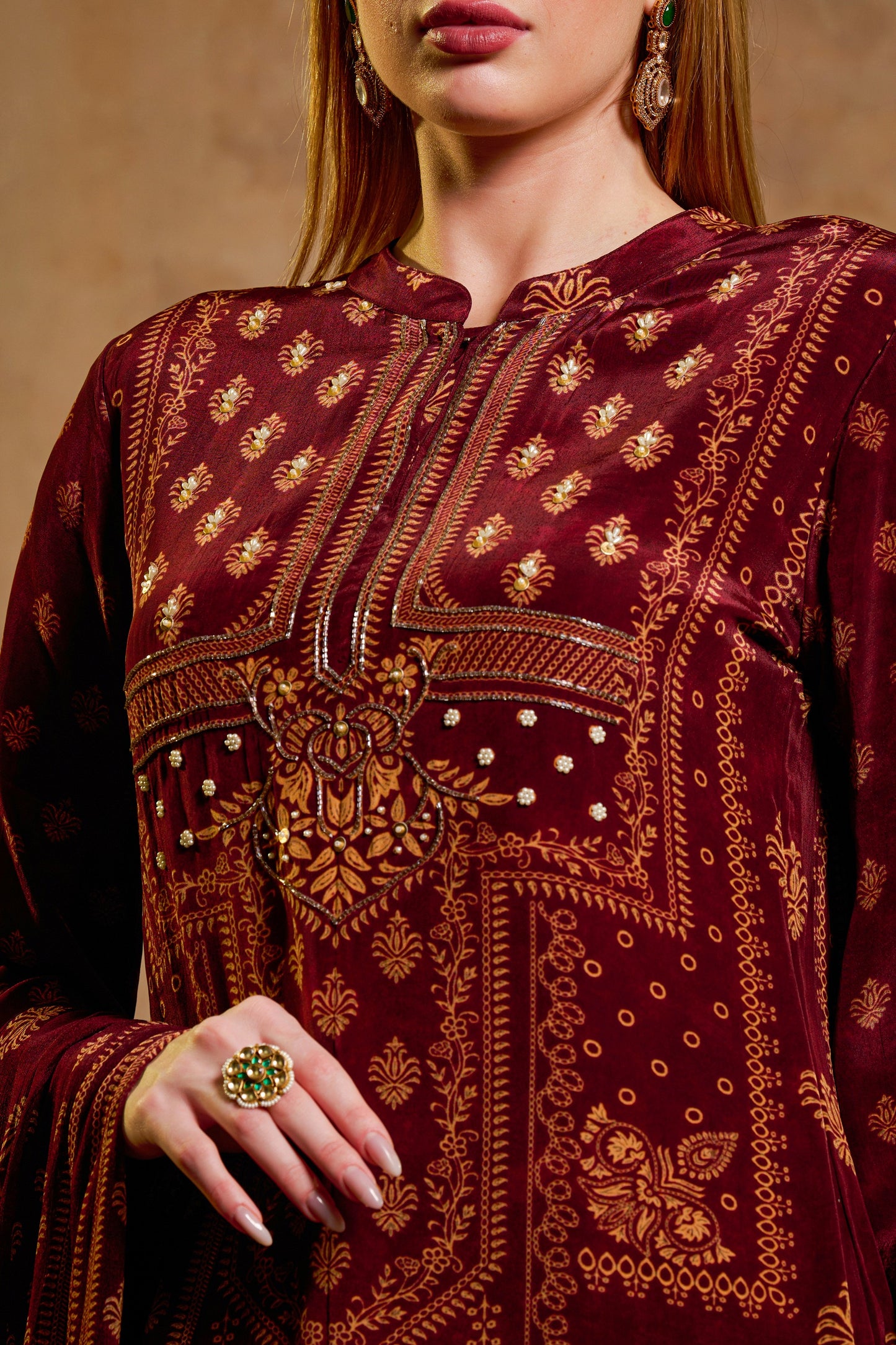 THE BARI Floral Printed Straight Kurta With Trousers & Dupatta