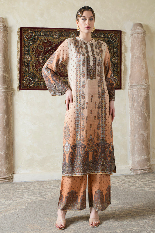 THE BARI Ethnic Motifs Printed Pure Silk Straight Kurta With Trousers & Dupatta