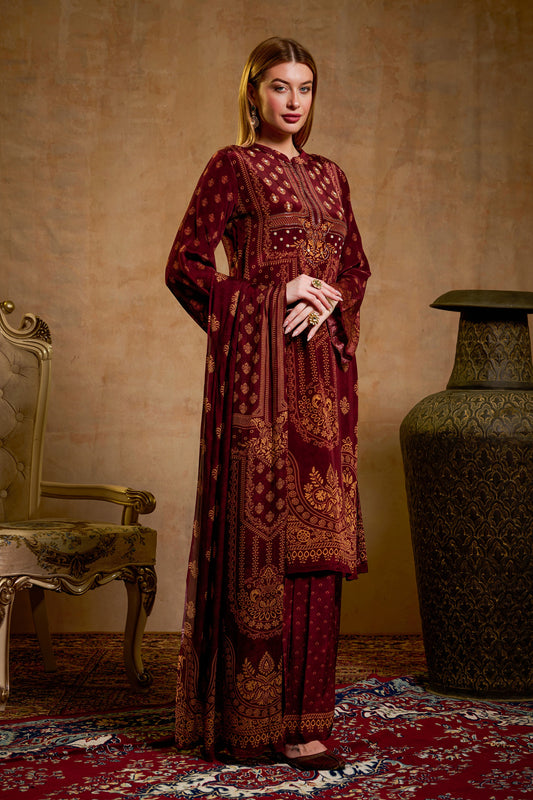 THE BARI Floral Printed Straight Kurta With Trousers & Dupatta