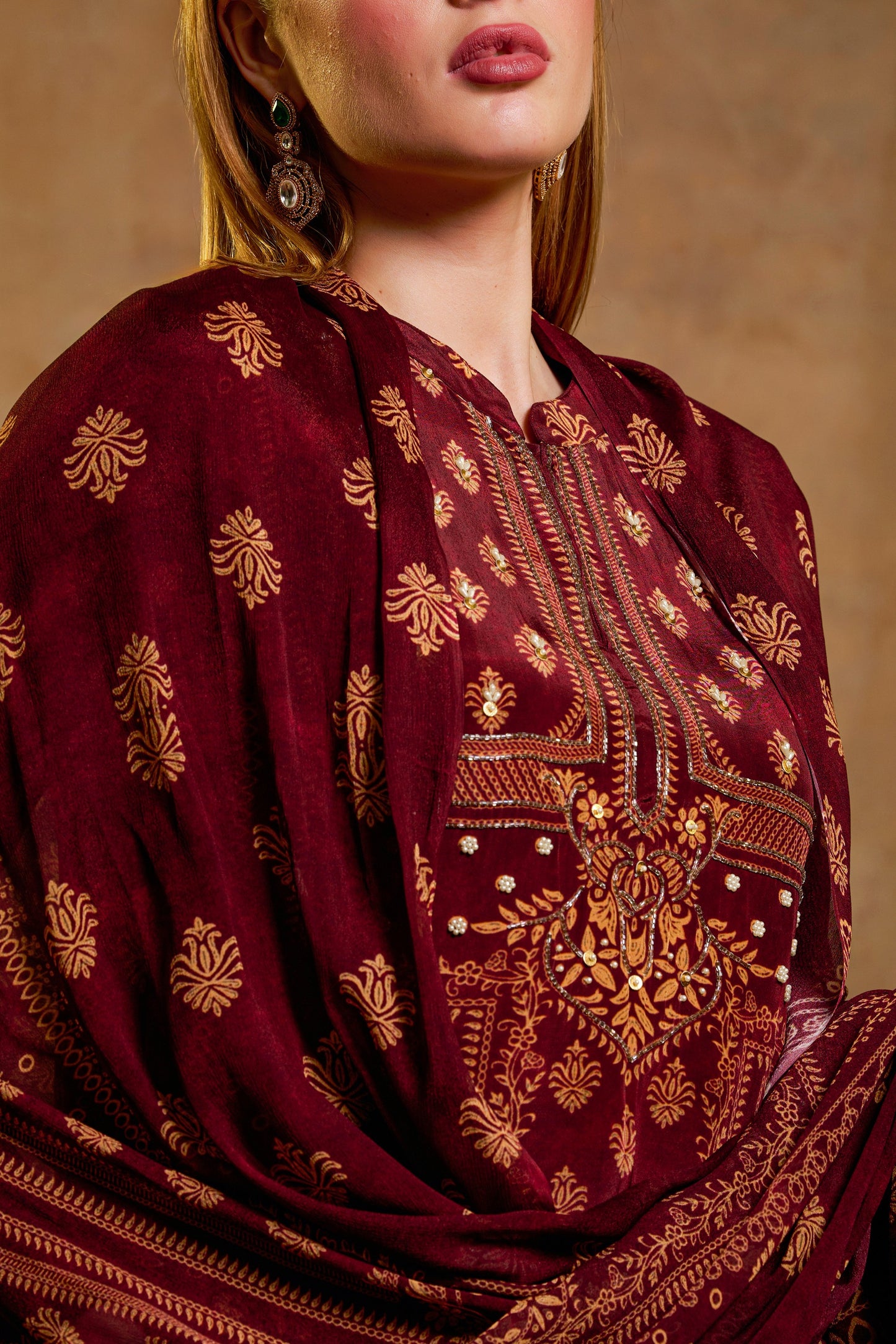 THE BARI Floral Printed Straight Kurta With Trousers & Dupatta