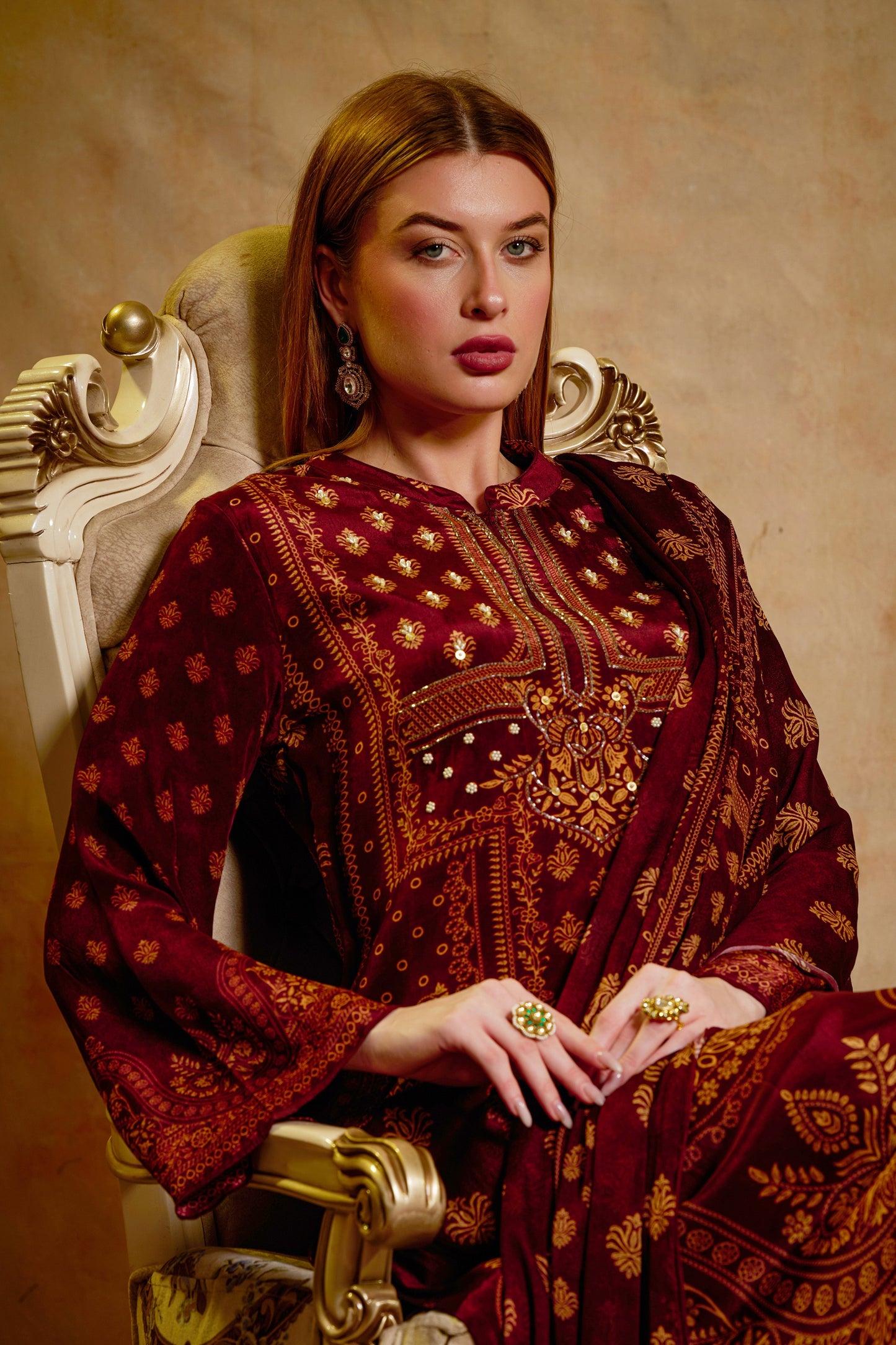 THE BARI Floral Printed Straight Kurta With Trousers & Dupatta