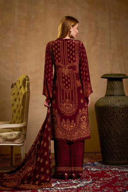 THE BARI Floral Printed Straight Kurta With Trousers & Dupatta