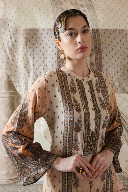 THE BARI Ethnic Motifs Printed Pure Silk Straight Kurta With Trousers & Dupatta