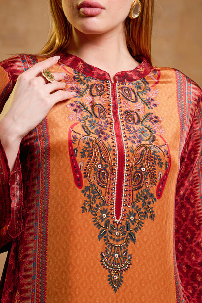 THE BARI Floral Printed Straight Kurta With Trousers & Dupatta