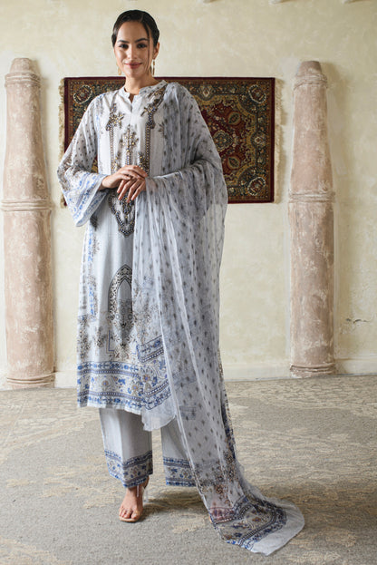 THE BARI Ethnic Motifs Printed Pure Silk Straight Kurta With Trousers & Dupatta
