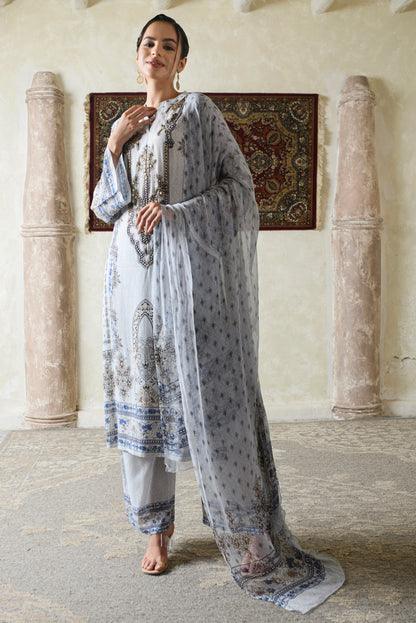 THE BARI Ethnic Motifs Printed Pure Silk Straight Kurta With Trousers & Dupatta