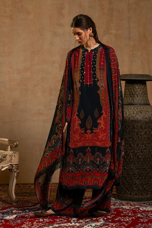 THE BARI Women Floral Printed Kurta with Palazzos & Dupatta