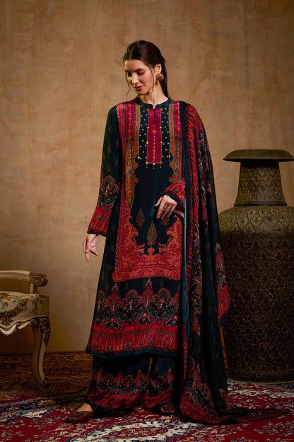 THE BARI Women Floral Printed Kurta with Palazzos & Dupatta