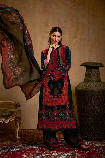 THE BARI Women Floral Printed Kurta with Palazzos & Dupatta