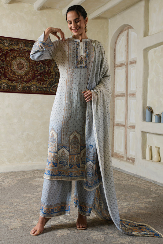 THE BARI Women Ethnic Motifs Printed Silk Kurta with Palazzo & Dupatta