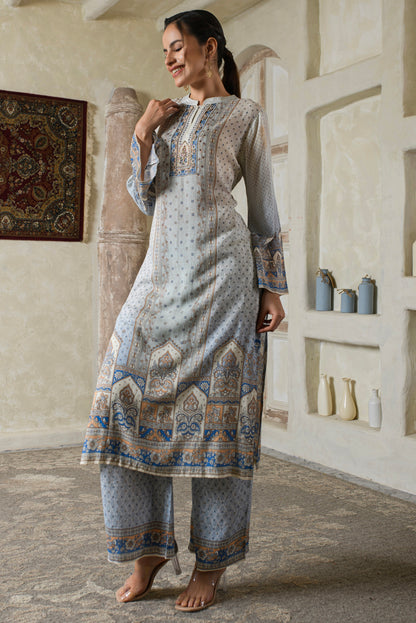 THE BARI Women Ethnic Motifs Printed Silk Kurta with Palazzo & Dupatta
