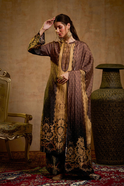 THE BARI Ethnic Motifs Printed Straight Beads And Stones Kurta With Trousers & Dupatta