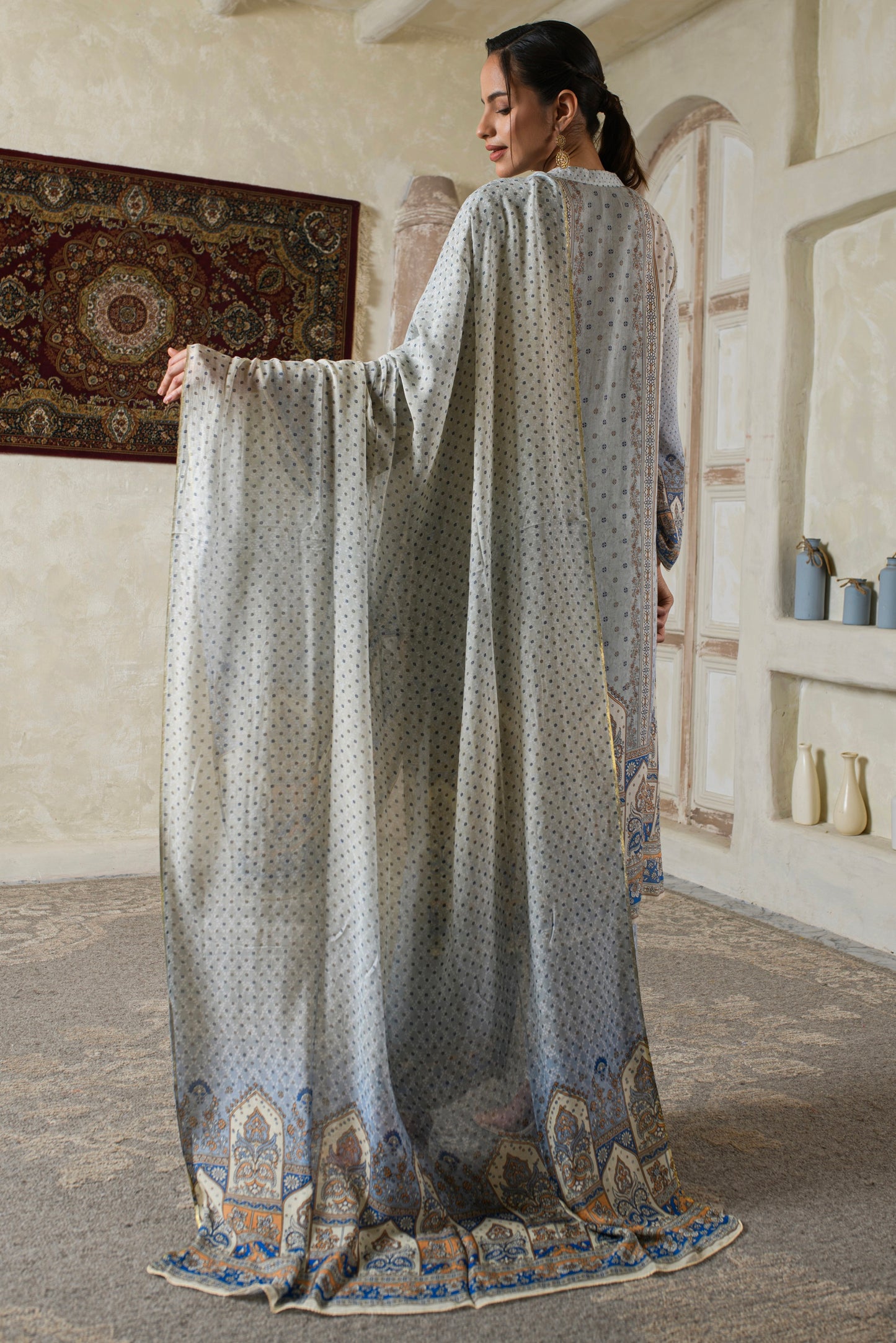 THE BARI Women Ethnic Motifs Printed Silk Kurta with Palazzo & Dupatta