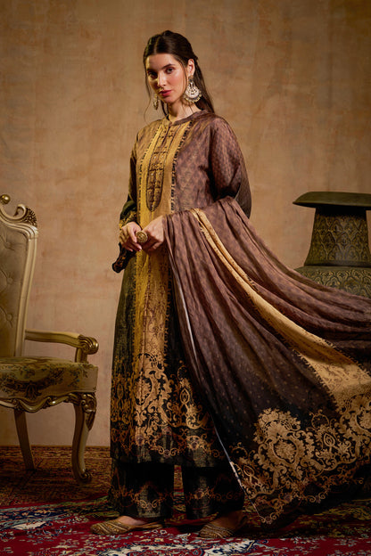 THE BARI Ethnic Motifs Printed Straight Beads And Stones Kurta With Trousers & Dupatta