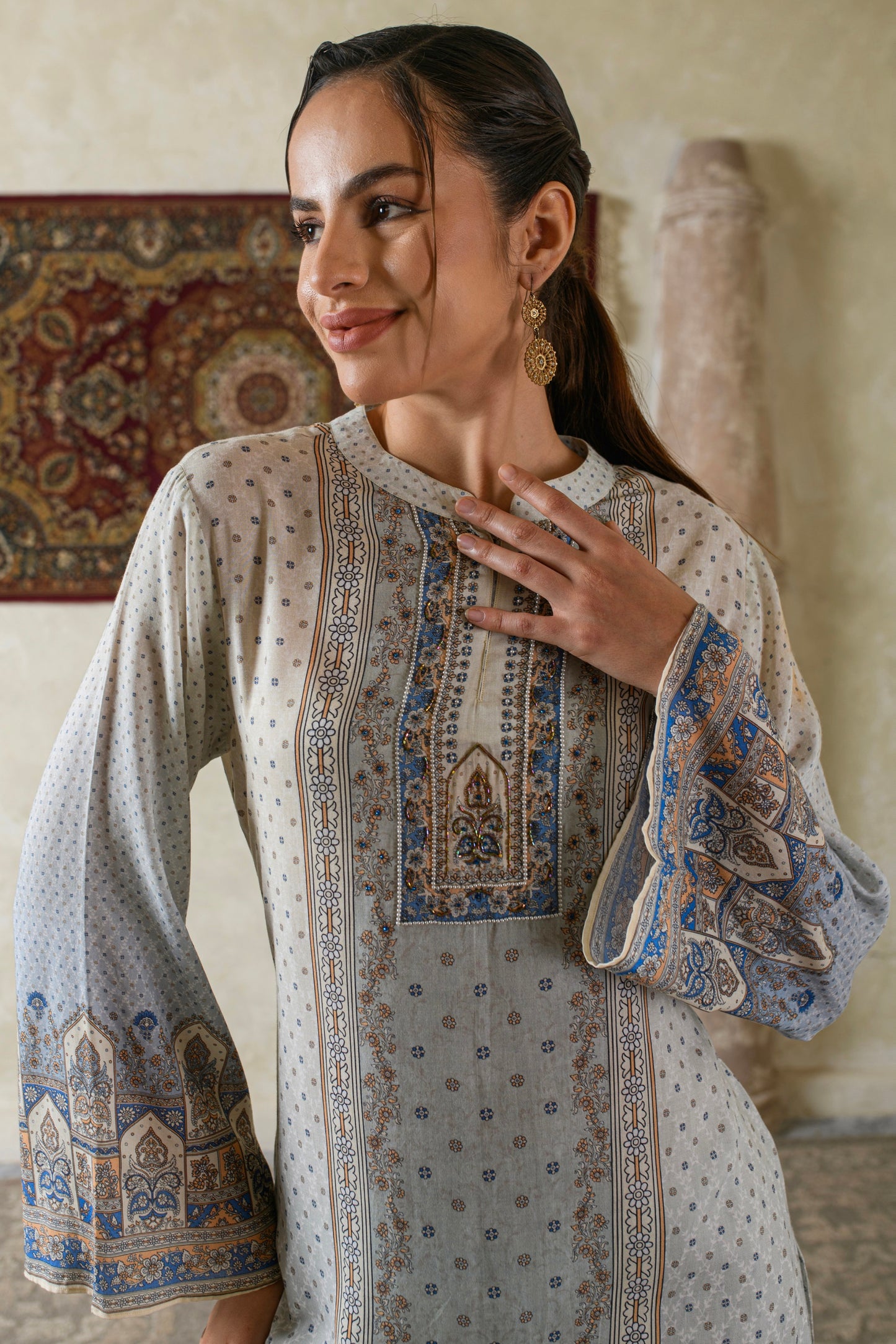 THE BARI Women Ethnic Motifs Printed Silk Kurta with Palazzo & Dupatta
