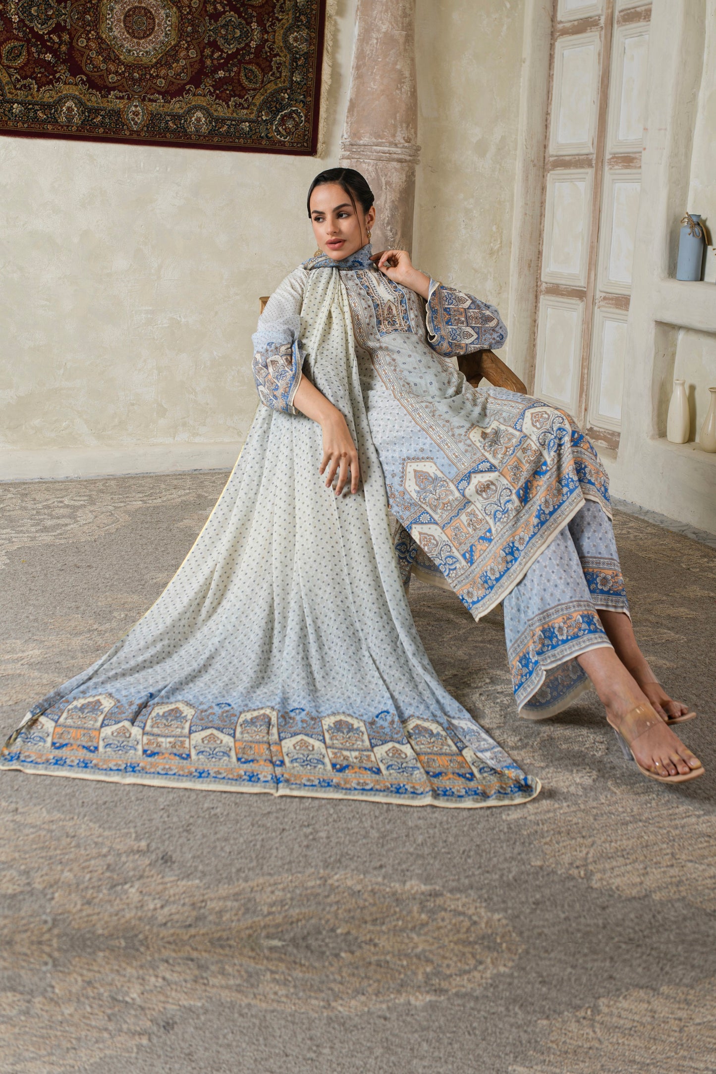THE BARI Women Ethnic Motifs Printed Silk Kurta with Palazzo & Dupatta
