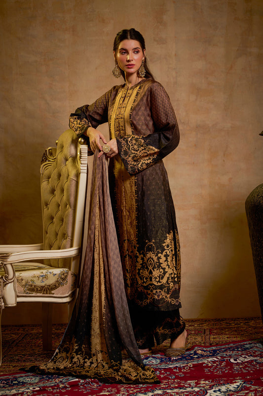 THE BARI Ethnic Motifs Printed Straight Beads And Stones Kurta With Trousers & Dupatta