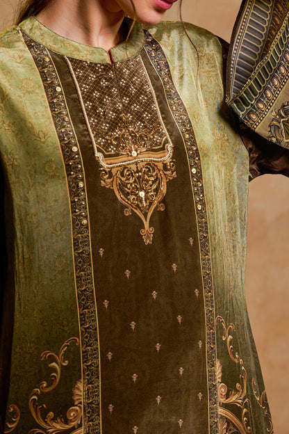 THE BARI Ethnic Motifs Printed Straight Beads And Stones Kurta With Trousers & Dupatta