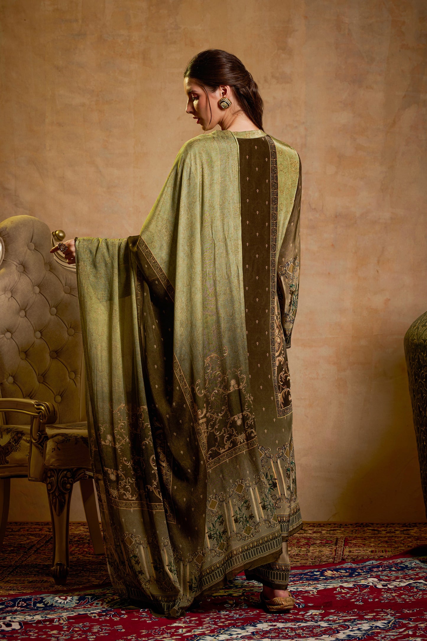 THE BARI Ethnic Motifs Printed Straight Beads And Stones Kurta With Trousers & Dupatta