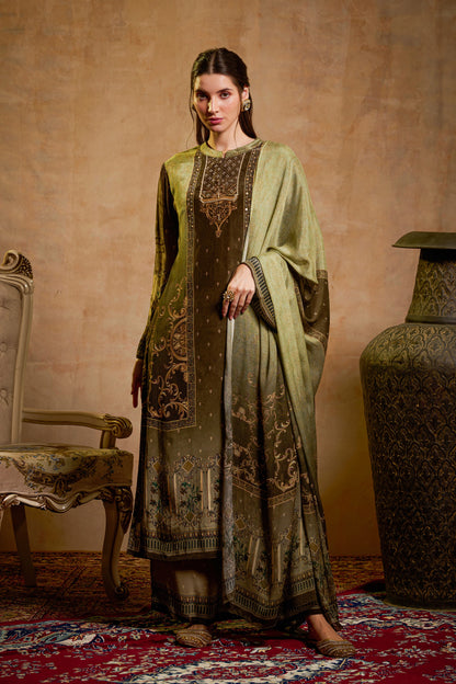 THE BARI Ethnic Motifs Printed Straight Beads And Stones Kurta With Trousers & Dupatta