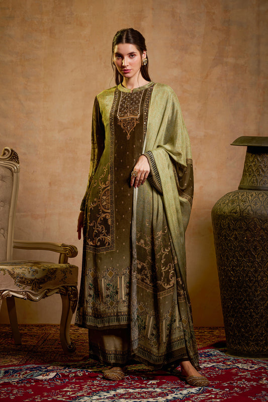 THE BARI Ethnic Motifs Printed Straight Beads And Stones Kurta With Trousers & Dupatta