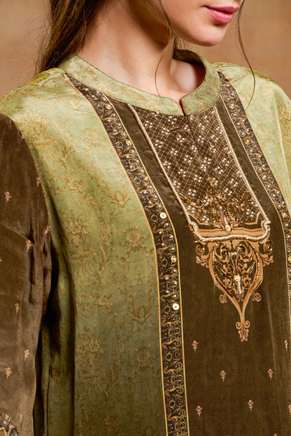 THE BARI Ethnic Motifs Printed Straight Beads And Stones Kurta With Trousers & Dupatta