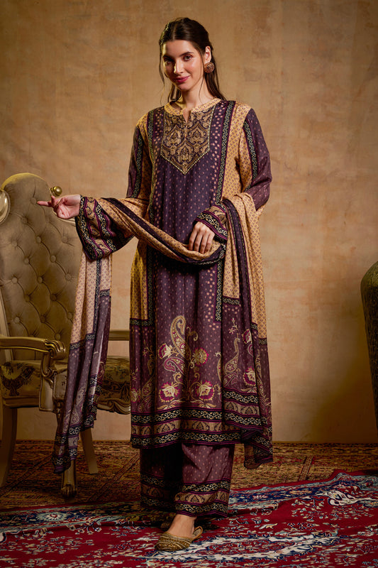 THE BARI Ethnic Motifs Printed Straight Beads And Stones Kurta With Trousers & Dupatta