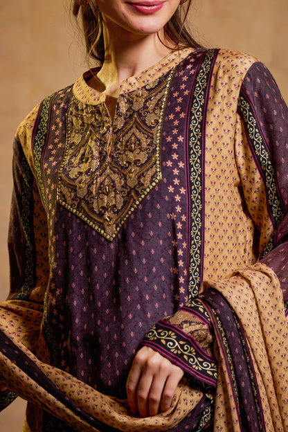 THE BARI Ethnic Motifs Printed Straight Beads And Stones Kurta With Trousers & Dupatta