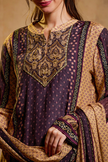 THE BARI Ethnic Motifs Printed Straight Beads And Stones Kurta With Trousers & Dupatta