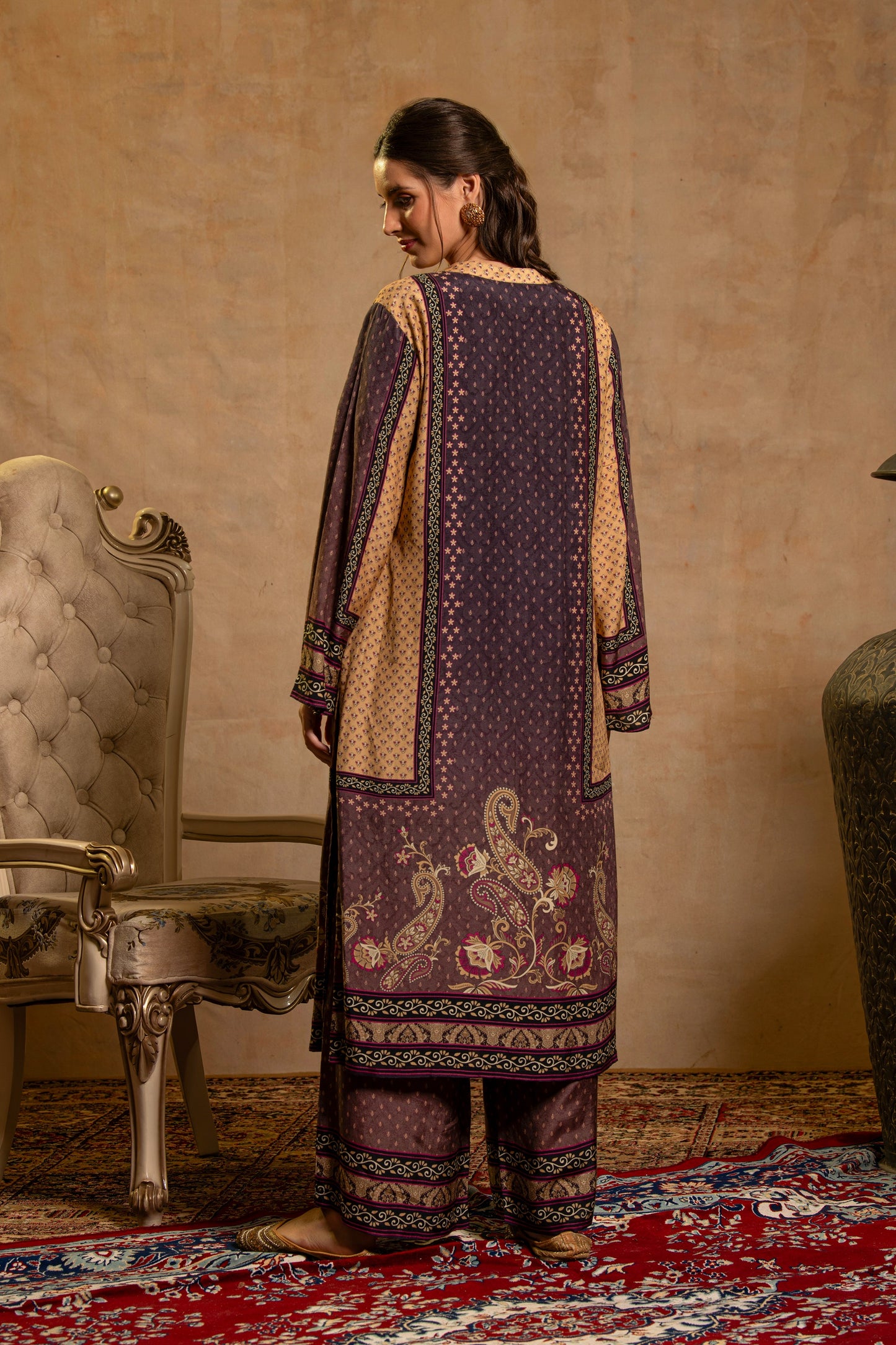 THE BARI Ethnic Motifs Printed Straight Beads And Stones Kurta With Trousers & Dupatta