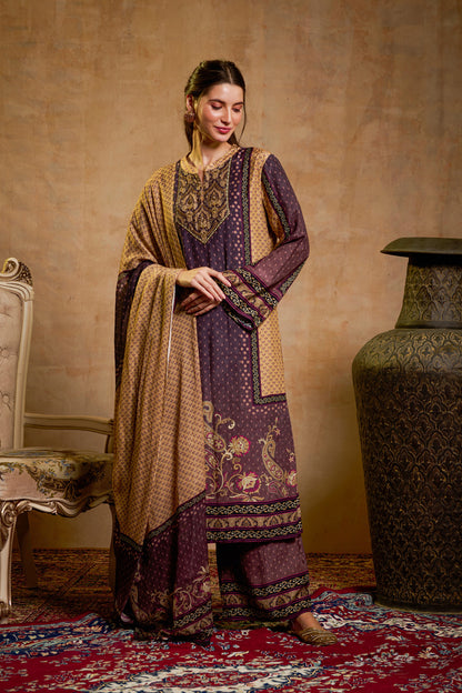 THE BARI Ethnic Motifs Printed Straight Beads And Stones Kurta With Trousers & Dupatta
