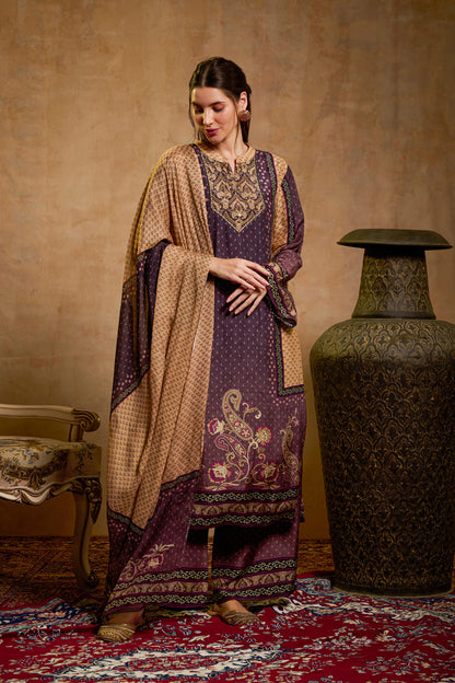 THE BARI Ethnic Motifs Printed Straight Beads And Stones Kurta With Trousers & Dupatta