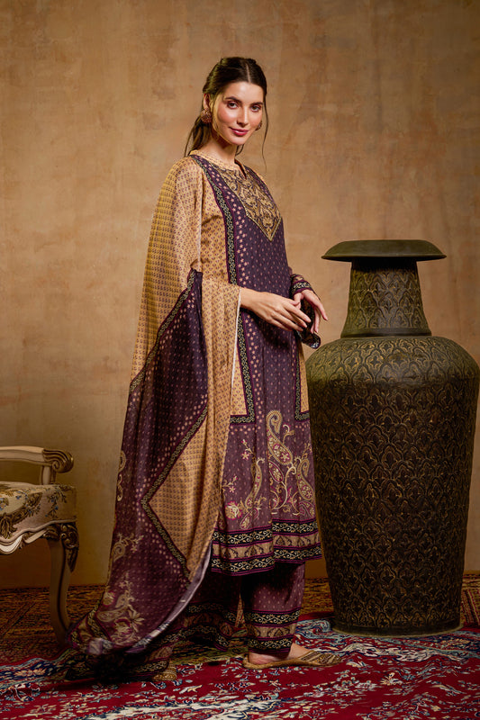 THE BARI Ethnic Motifs Printed Straight Beads And Stones Kurta With Trousers & Dupatta